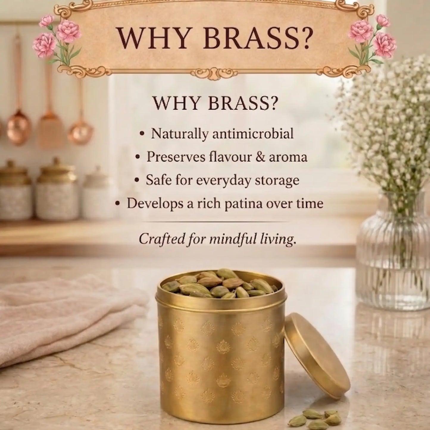 Mor Dabba Round Brass Storage Container – Premium Kitchen Dabba