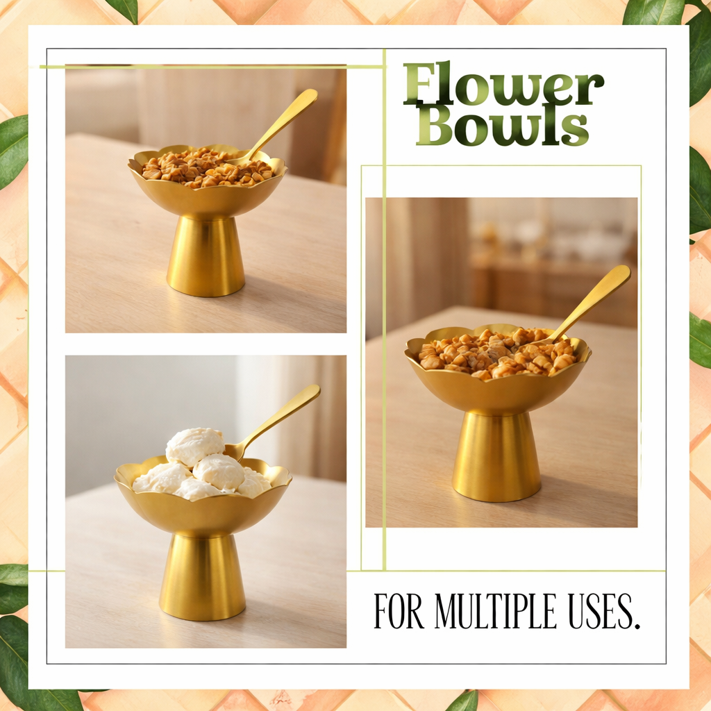 Golden Flower Bowl Set (Set of 2) – Decorative Dessert Bowls
