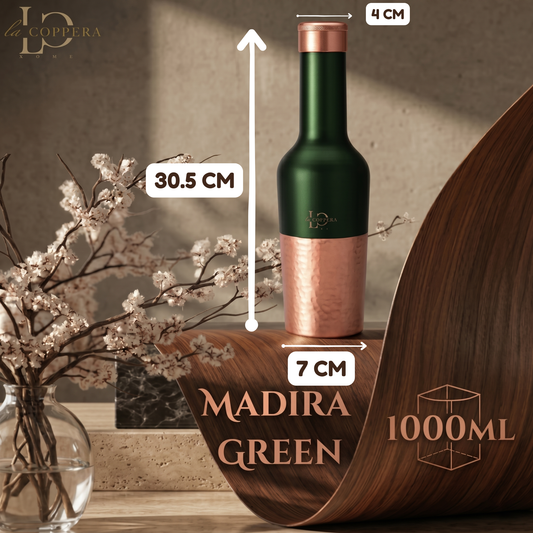 Madira Bottle Green – Pure Copper Water Bottle | Matte Green Designer Bottle