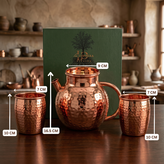 Marina Hammered Copper Jug & Glass Set