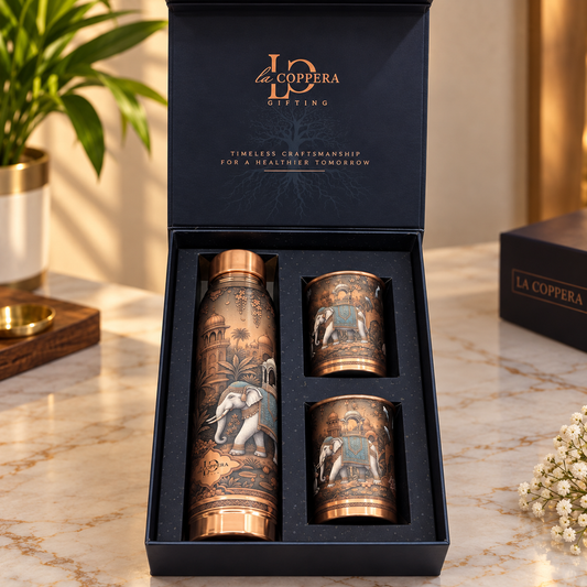 Raj Bagh Copper Bottle – Handcrafted Elephant Design | La Coppera