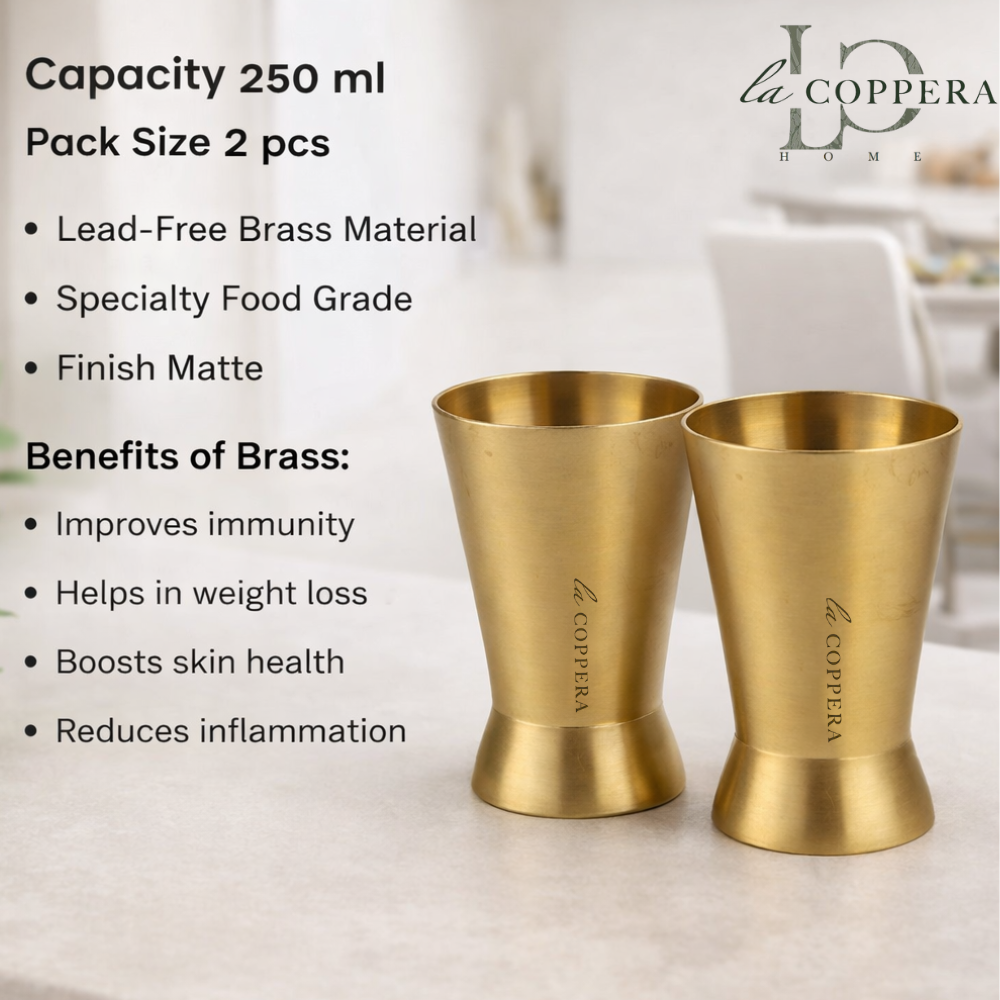 Brass Royal Glass Set of 2 | Premium Metal Drinking Glasses