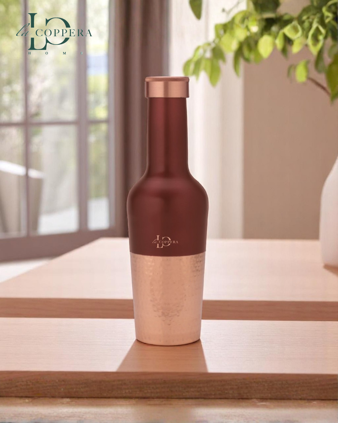 Madira Coco Pure Copper Water Bottle – Dual Tone Hammered Finish