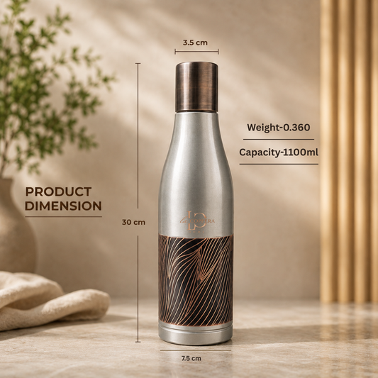 Sanjeevni Charcoal Wave Copper Water Bottle 1100ml | Premium Designer Copper Bottle