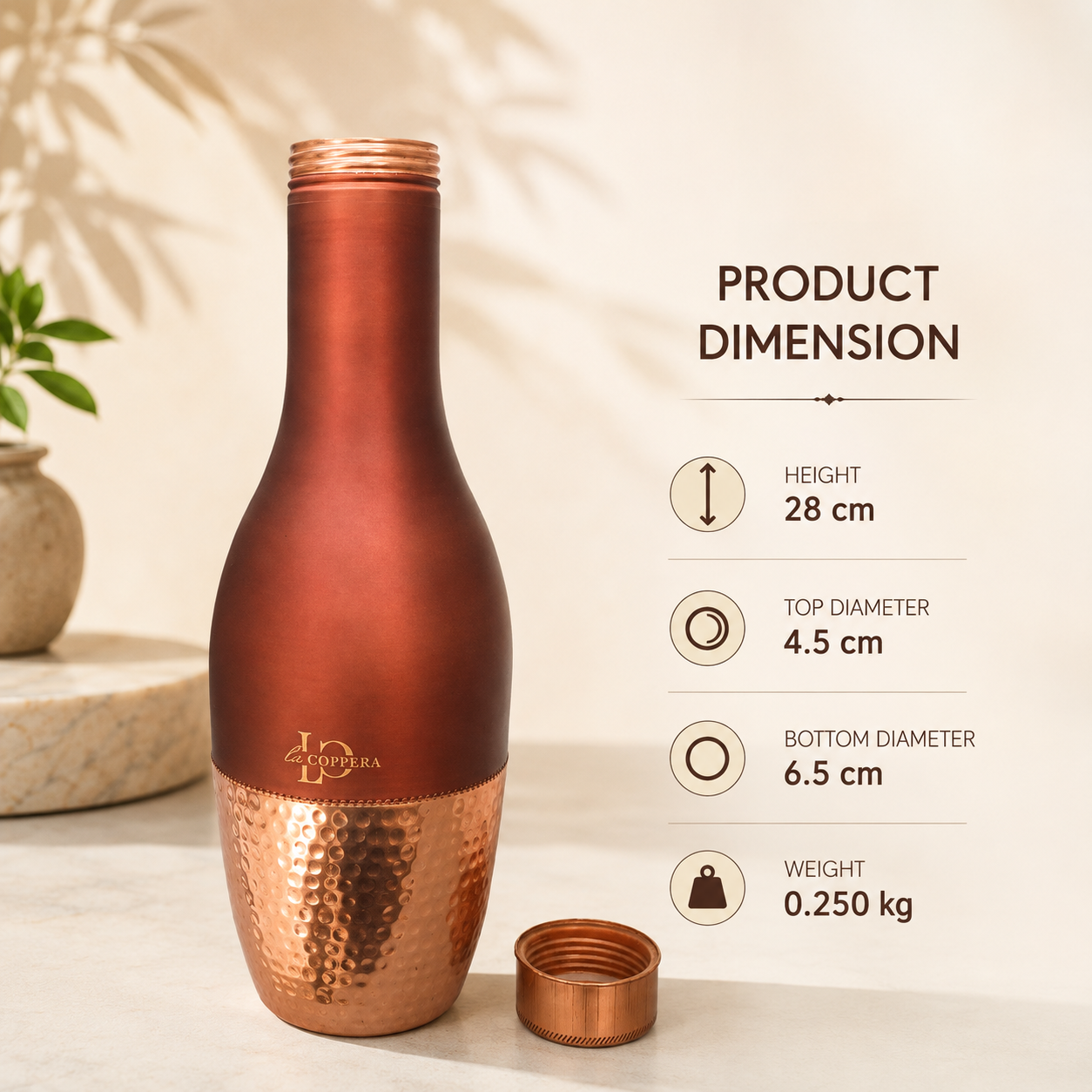 PLUM COCO Bottle Copper Water Bottle – 1000 ml | La COPPERA