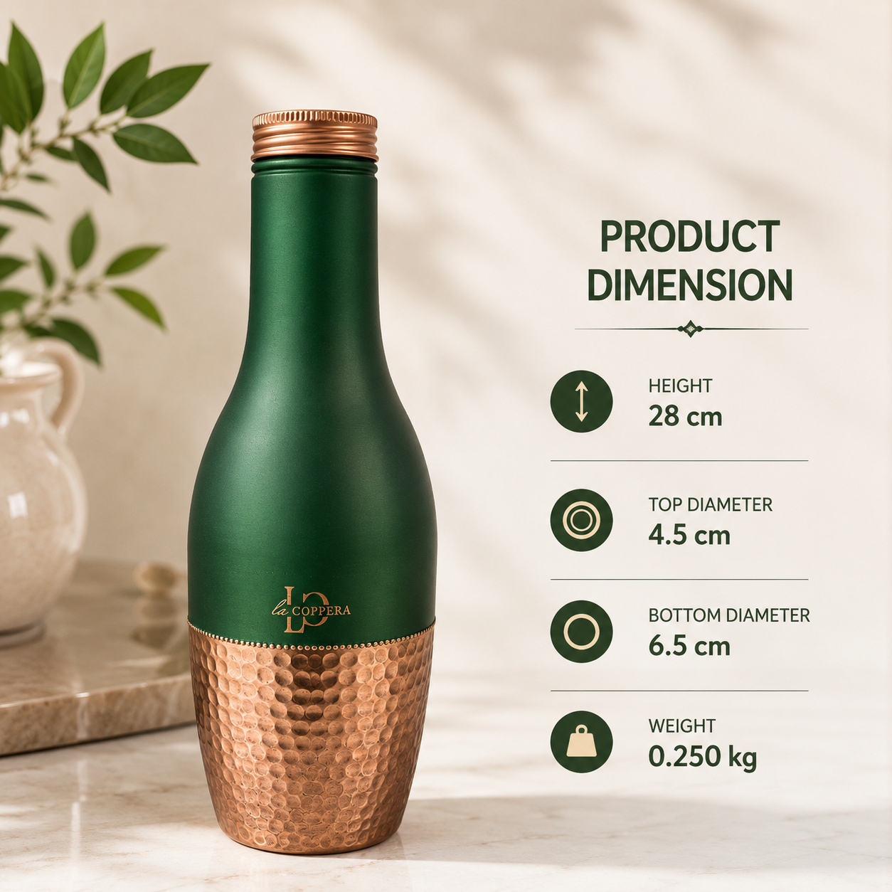 Plum Bottle Green Copper Water Bottle – 1000 ml | La COPPERA
