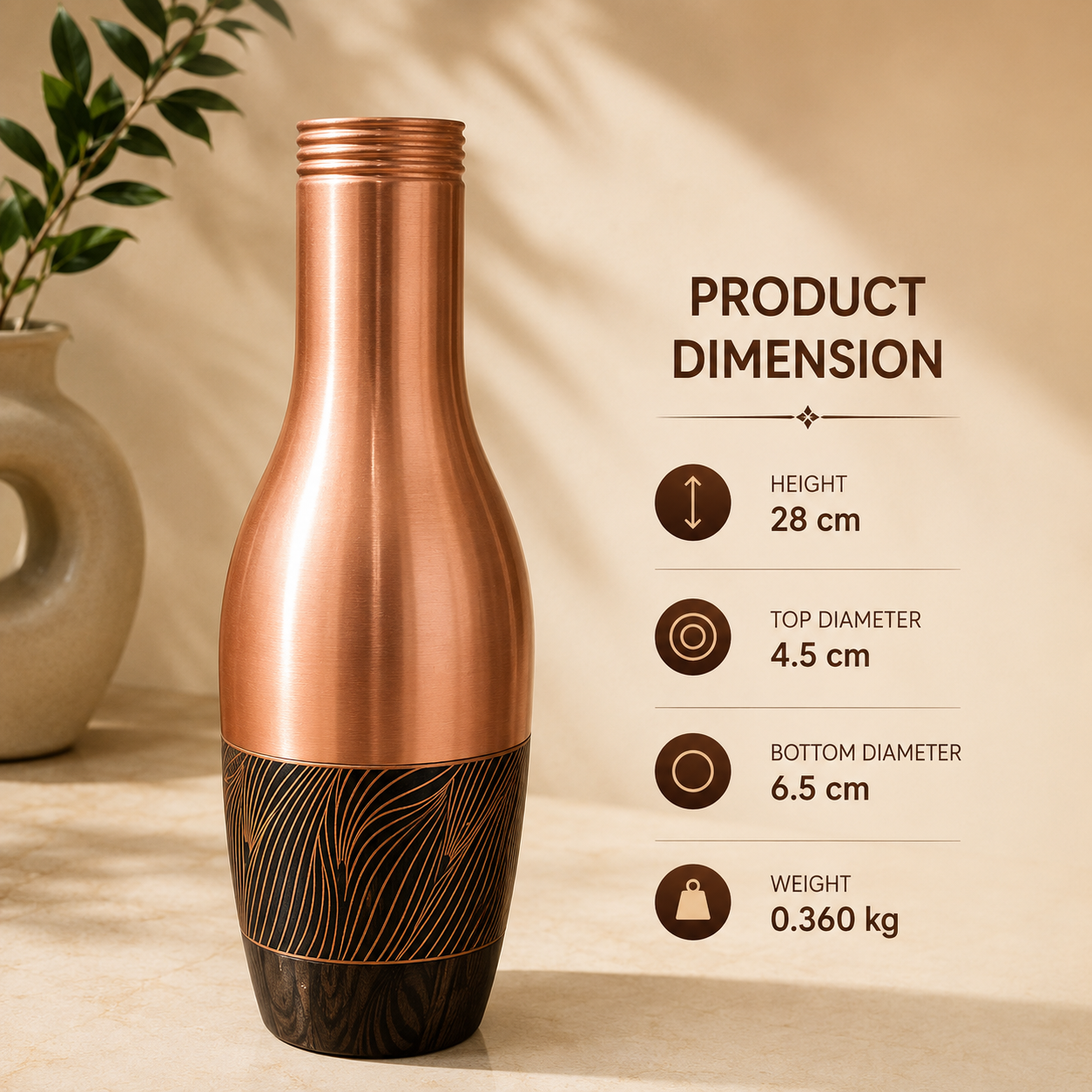 LA COPPERA Plum Wave Copper Bottle – 1000ml