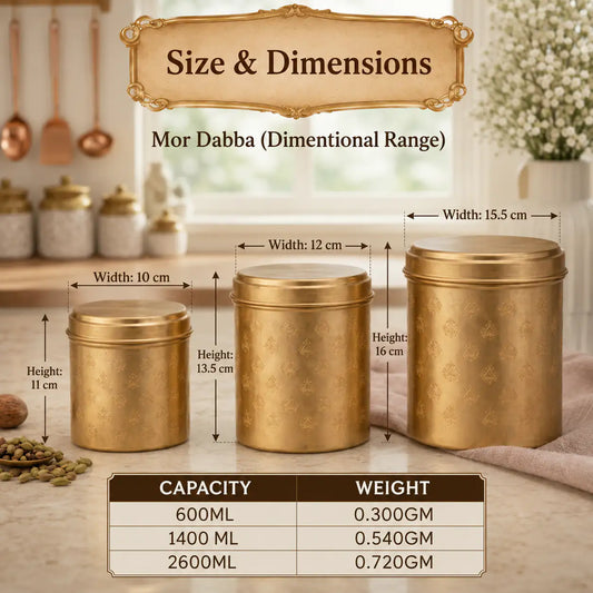 Mor Dabba Round Brass Storage Container – Premium Kitchen Dabba