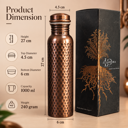 Mist Antique Hammered Copper Water Bottle – 900ml | Handcrafted Copper Bottle