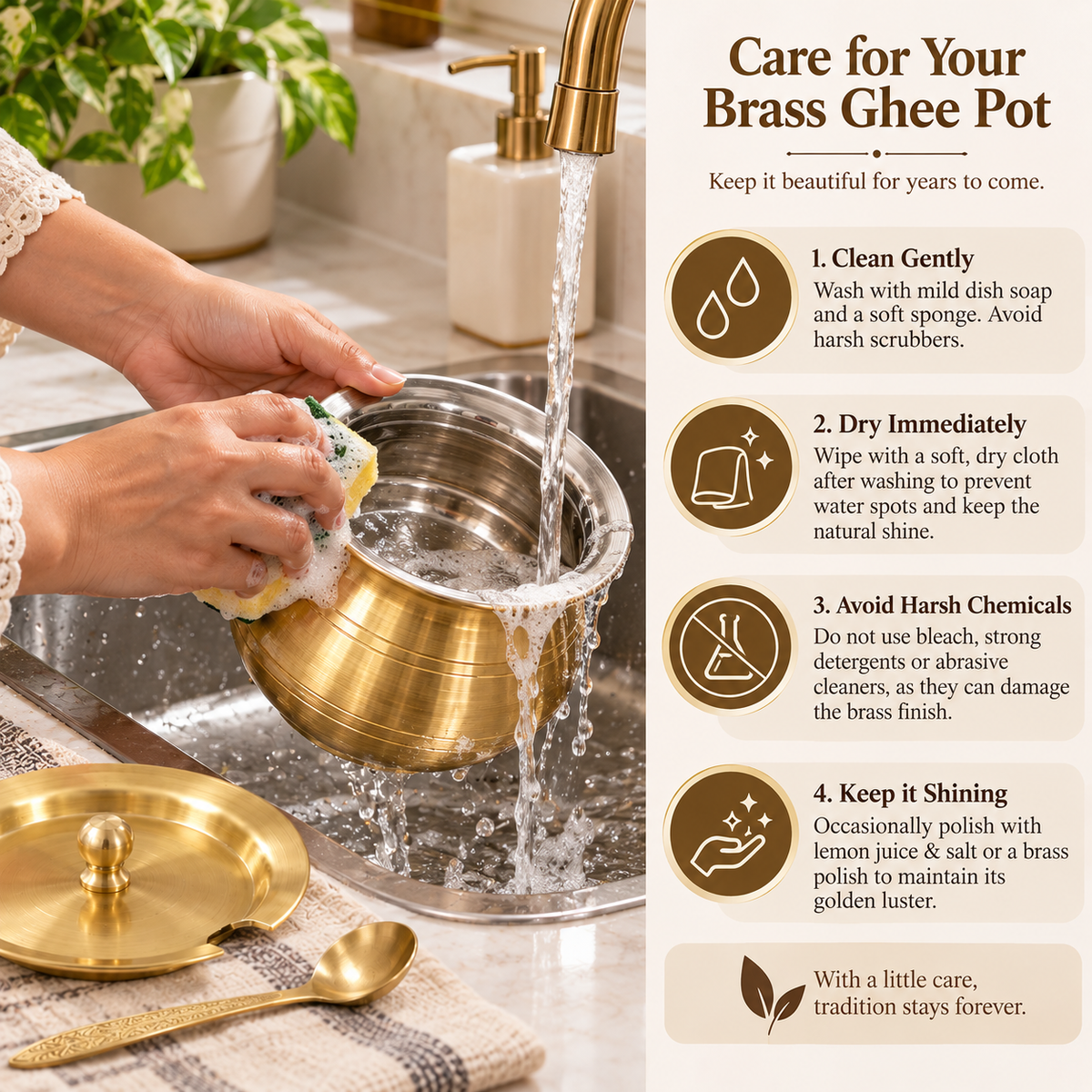 Brass Ghee Pot with Spoon & Lid for Authentic Ghee Storage