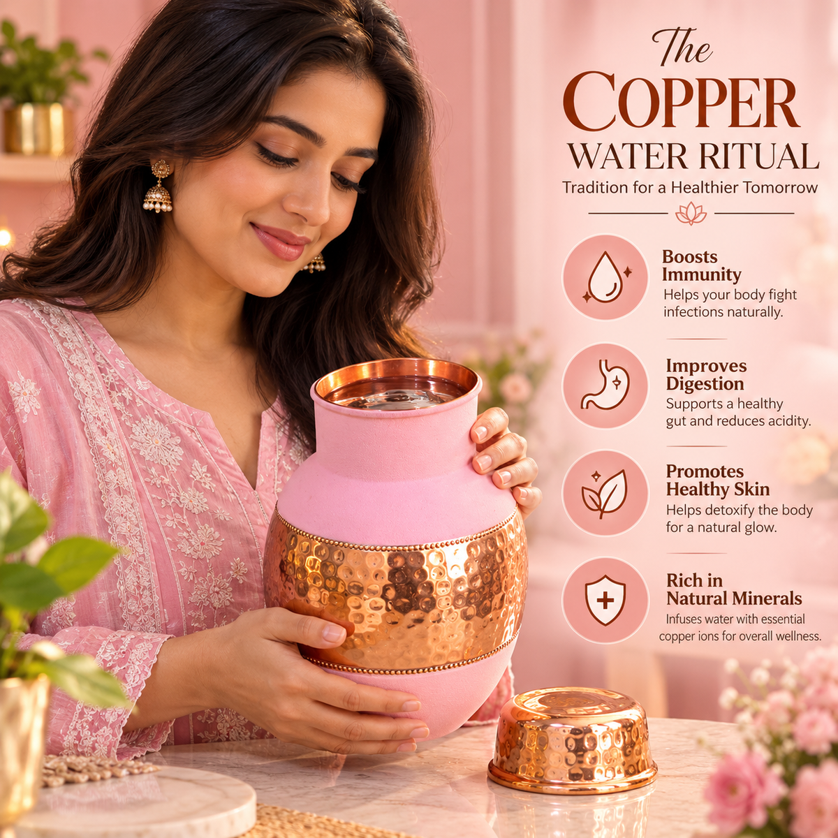 Monarch PINK Velvet Copper Carafe with Premium Gift Box | LA COPPERA