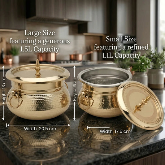 Brass Mughlai Handi with Steel Inner – Hand Hammered Cooking Pot