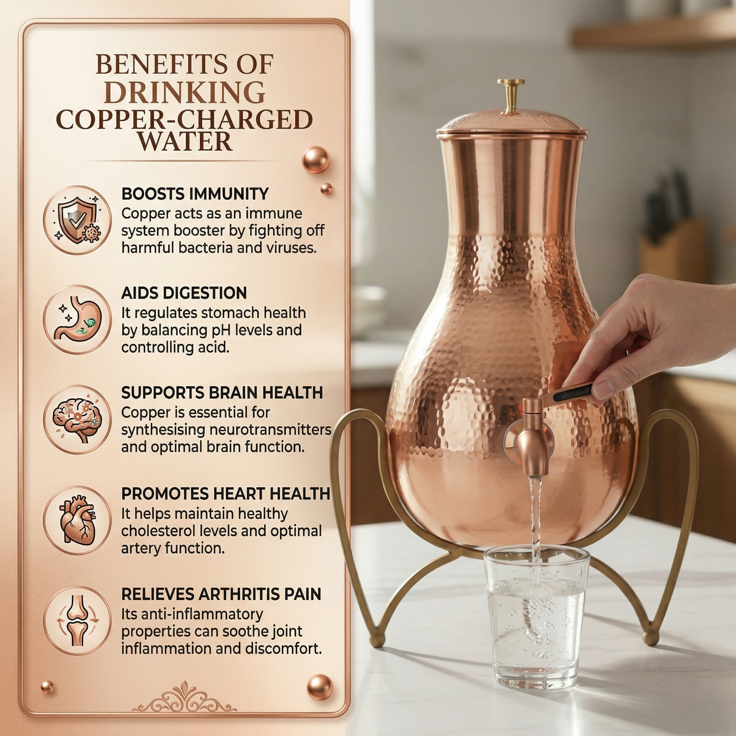 Sanjeevani Copper Matka 5L with Tap & Stand