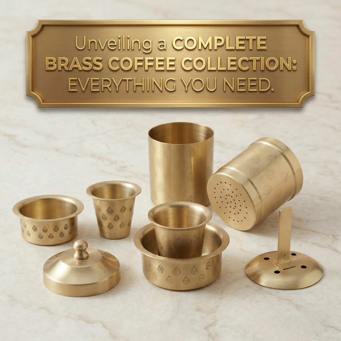 Brass Coffee Brew Box (Set of 5) – Traditional South Indian Filter Coffee Set