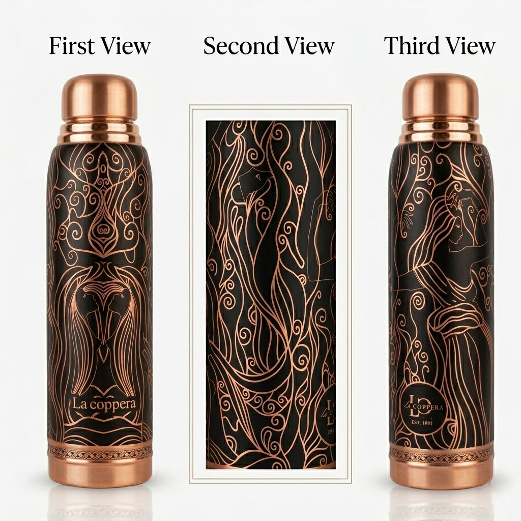 Artistic Lady Copper Water Bottle 1000ml | Premium UV Printed Designer Bottle | Leak-Proof Pure Copper Drinking Bottle | Ayurvedic Water Storage