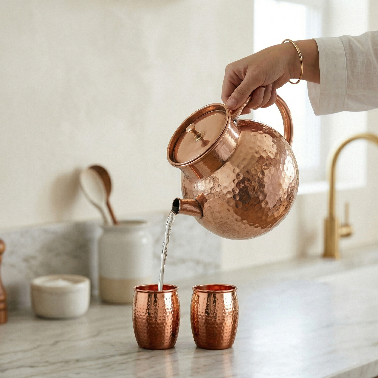 Marina Hammered Copper Jug & Glass Set