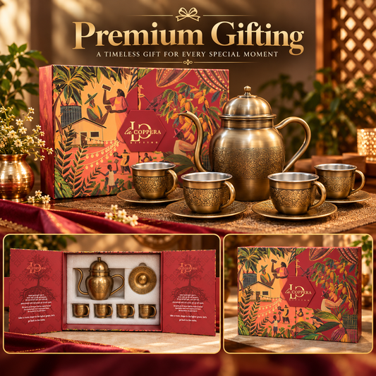 Shahi Sip Tea Set – Pure Brass Tea Set with SS Serving Tray