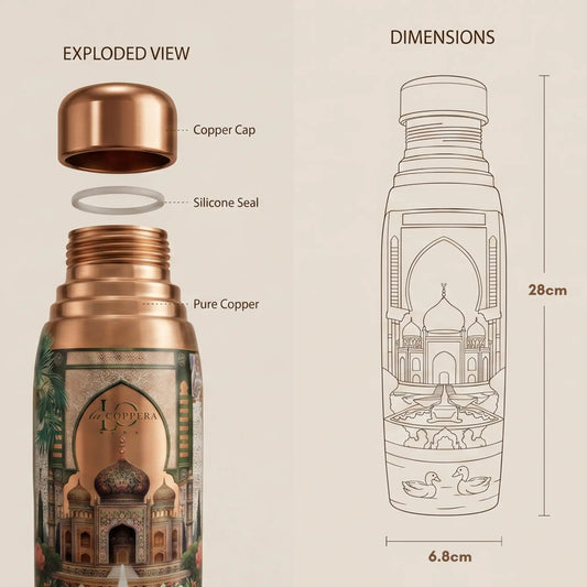 Ayursip Artwork Pure Copper Bottle 1000ml | Designer Ayurvedic Bottle