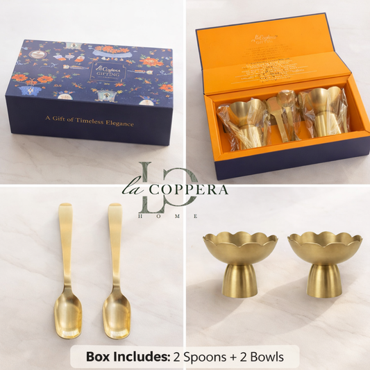 Golden Flower Bowl Set (Set of 2) – Decorative Dessert Bowls