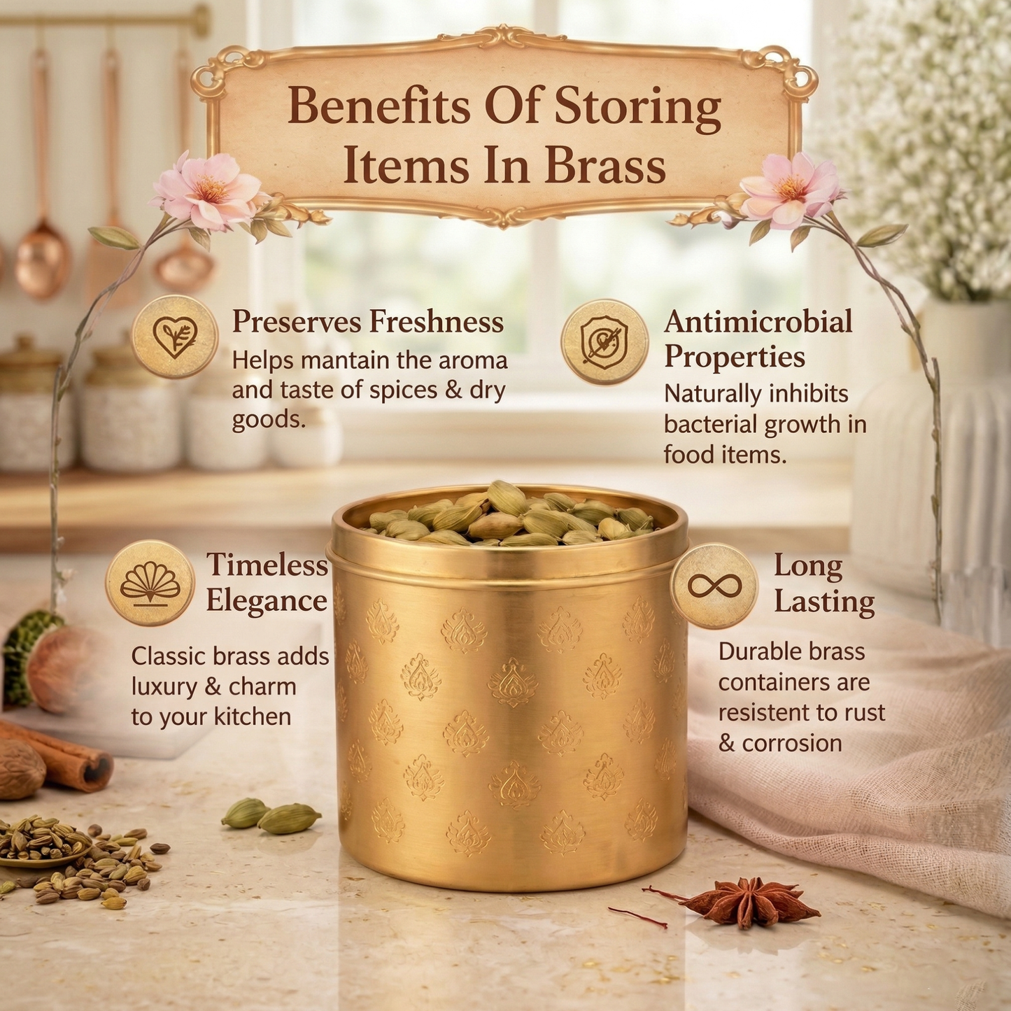 Mor Dabba Round Brass Storage Container – Premium Kitchen Dabba