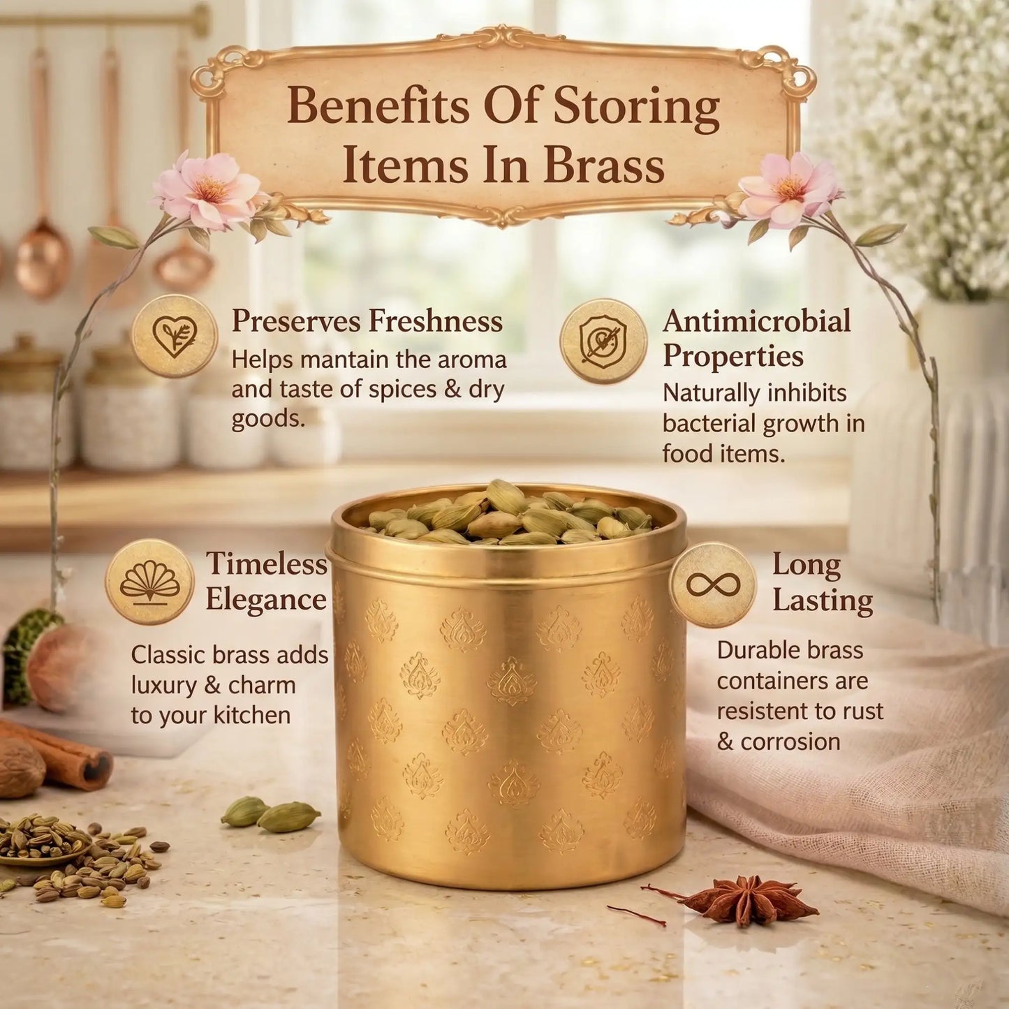 Mor Dabba Round Brass Storage Container – Premium Kitchen Dabba