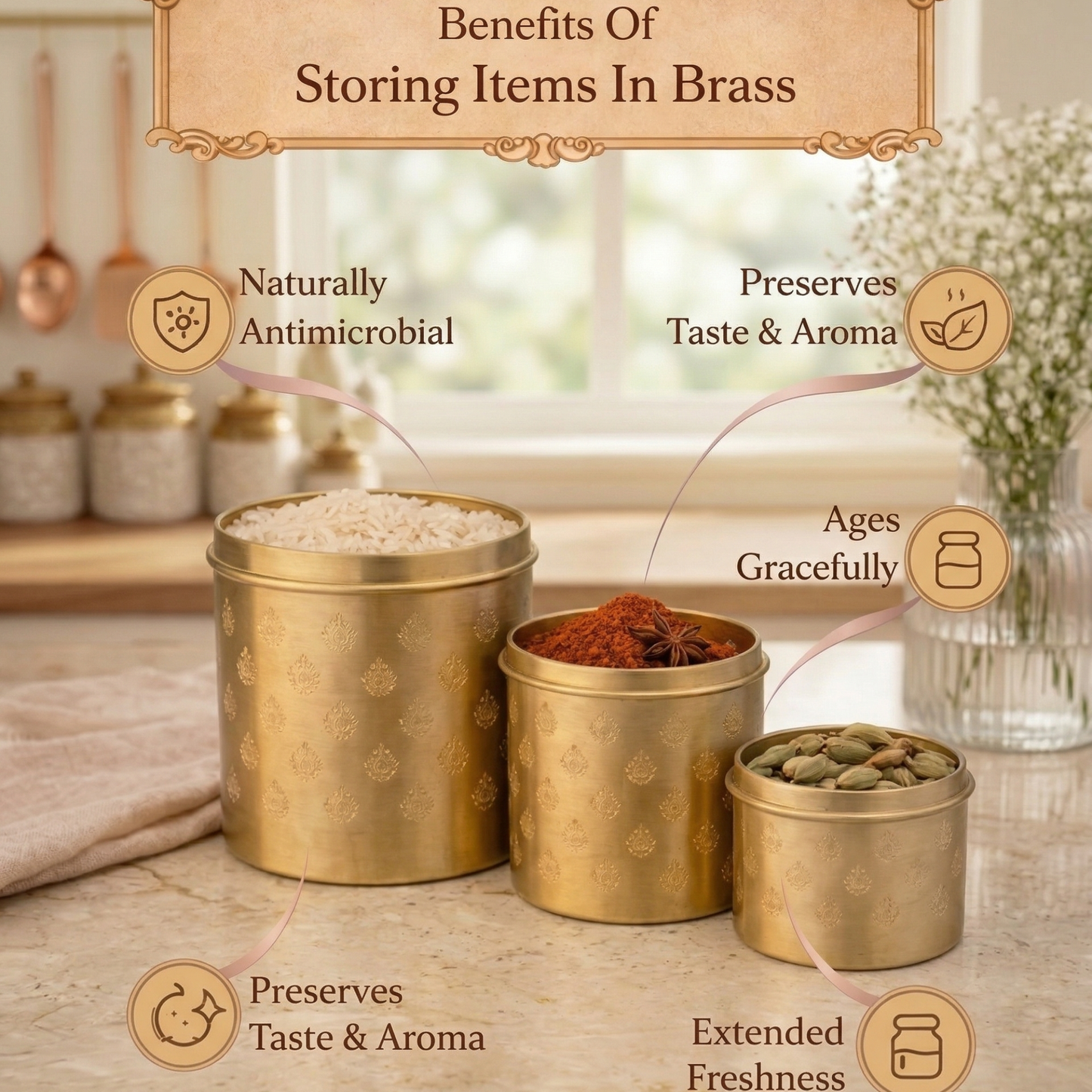 Mor Dabba Round Brass Storage Container – Premium Kitchen Dabba