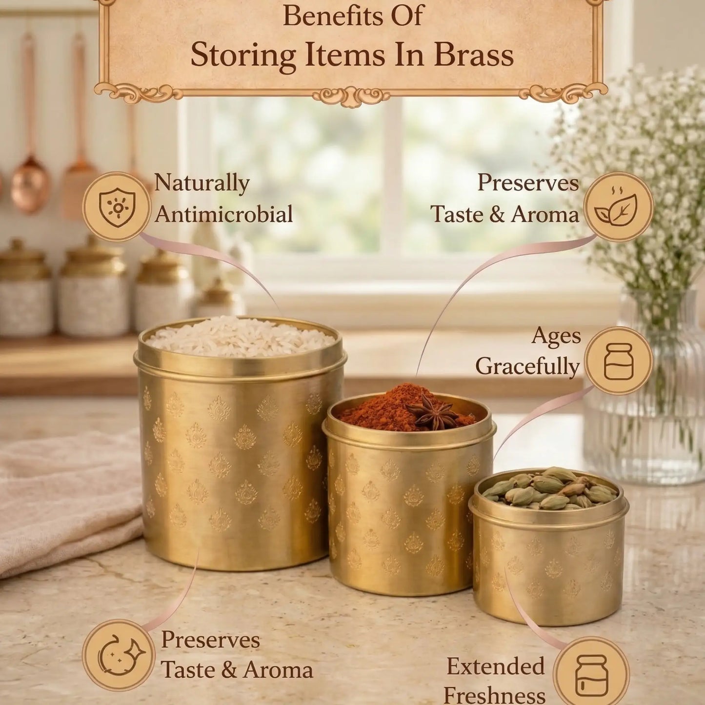 Mor Dabba Round Brass Storage Container – Premium Kitchen Dabba