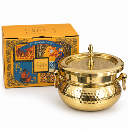 Brass Mughlai Handi with Steel Inner – Hand Hammered Cooking Pot