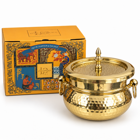 Brass Mughlai Handi with Steel Inner – Hand Hammered Cooking Pot