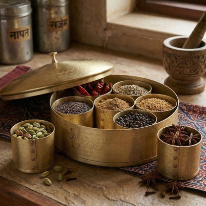Masala Box Dome – Premium Brass Spice Storage Box with Lid