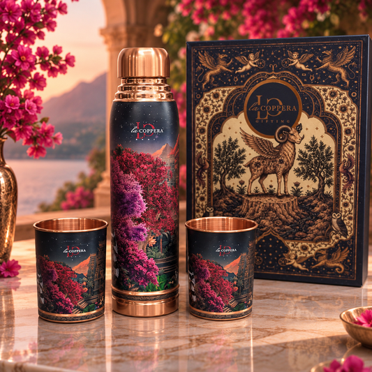 Twilight Copper Bottle Gift Set – 1000ml with 2 Copper Glasses | La Coppera
