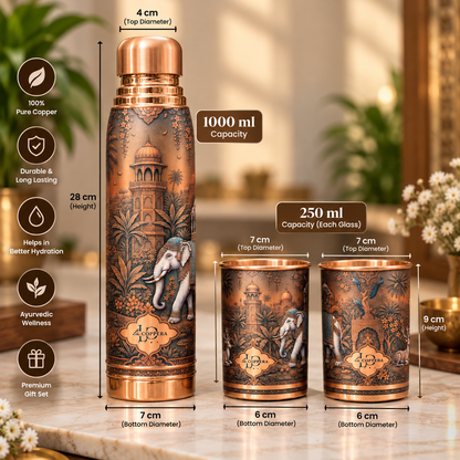 Raj Bagh Copper Bottle – Handcrafted Elephant Design | La Coppera
