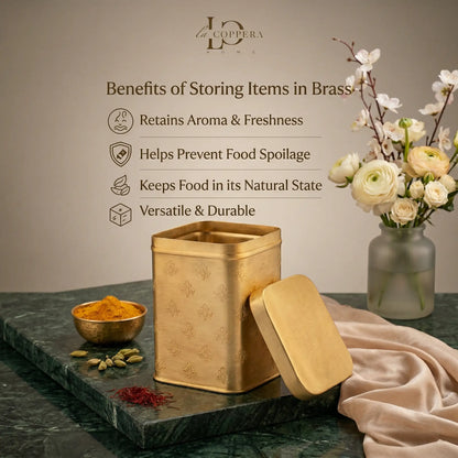 Mor Dabba Cube Brass Storage Container for Dry Fruits & Kitchen Storage