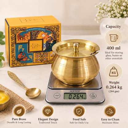 Brass Ghee Pot with Spoon & Lid for Authentic Ghee Storage