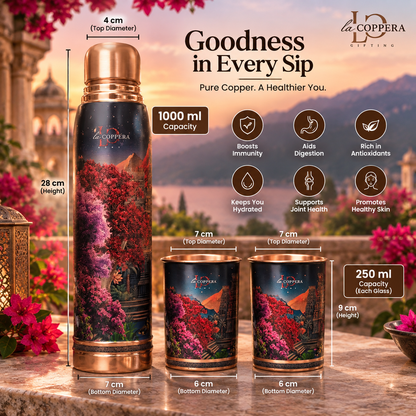 Twilight Copper Bottle Gift Set – 1000ml with 2 Copper Glasses | La Coppera