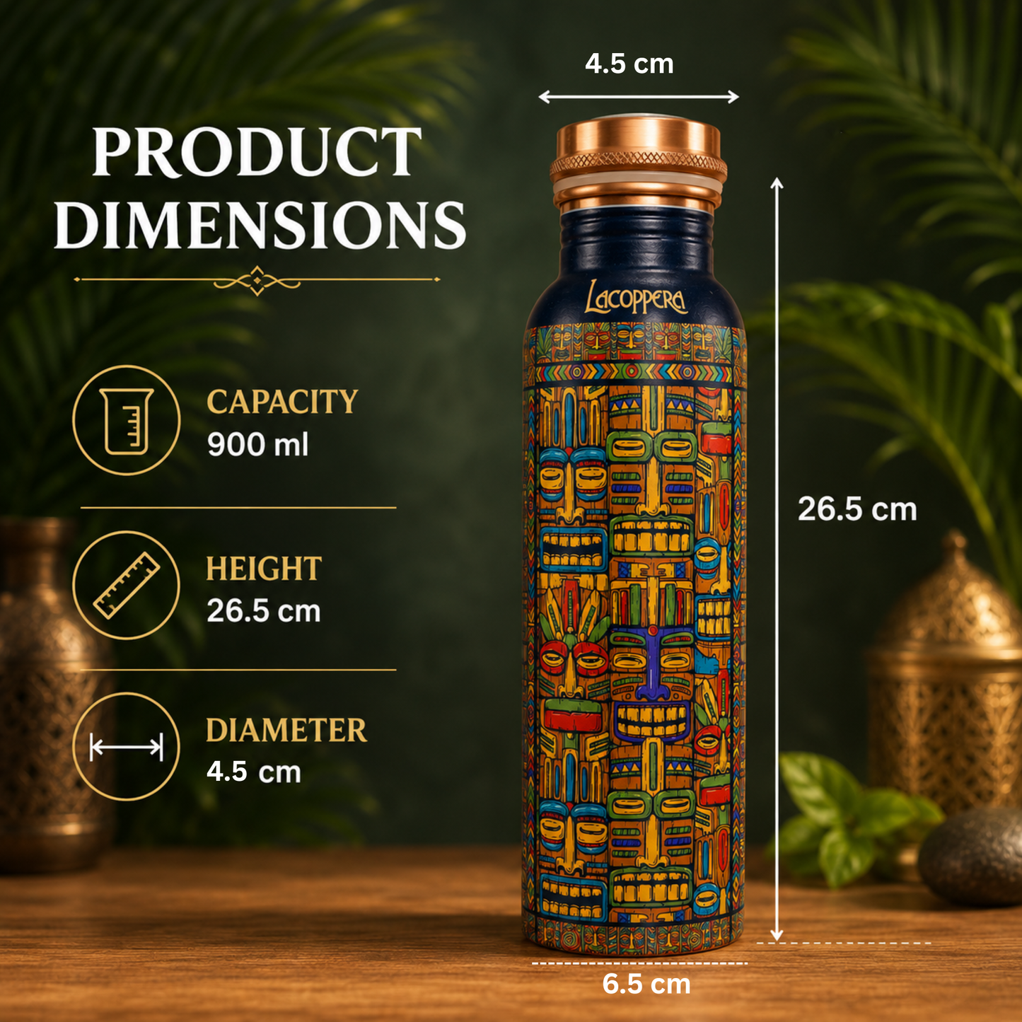 Mystic Flow Pure Copper Water Bottle 900ml | UV Printed Designer Copper Bottle for Home, Office & Gym
