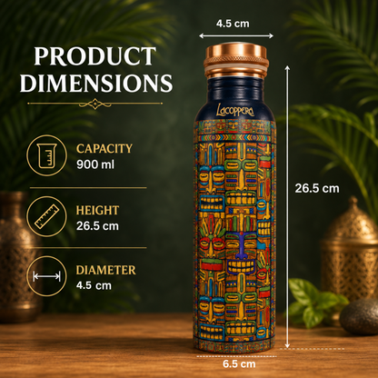 Mystic Flow Pure Copper Water Bottle 900ml | UV Printed Designer Copper Bottle for Home, Office & Gym