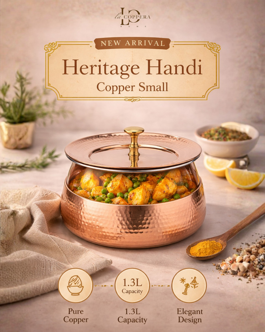 Pure Copper Handi Hand Hammered Traditional