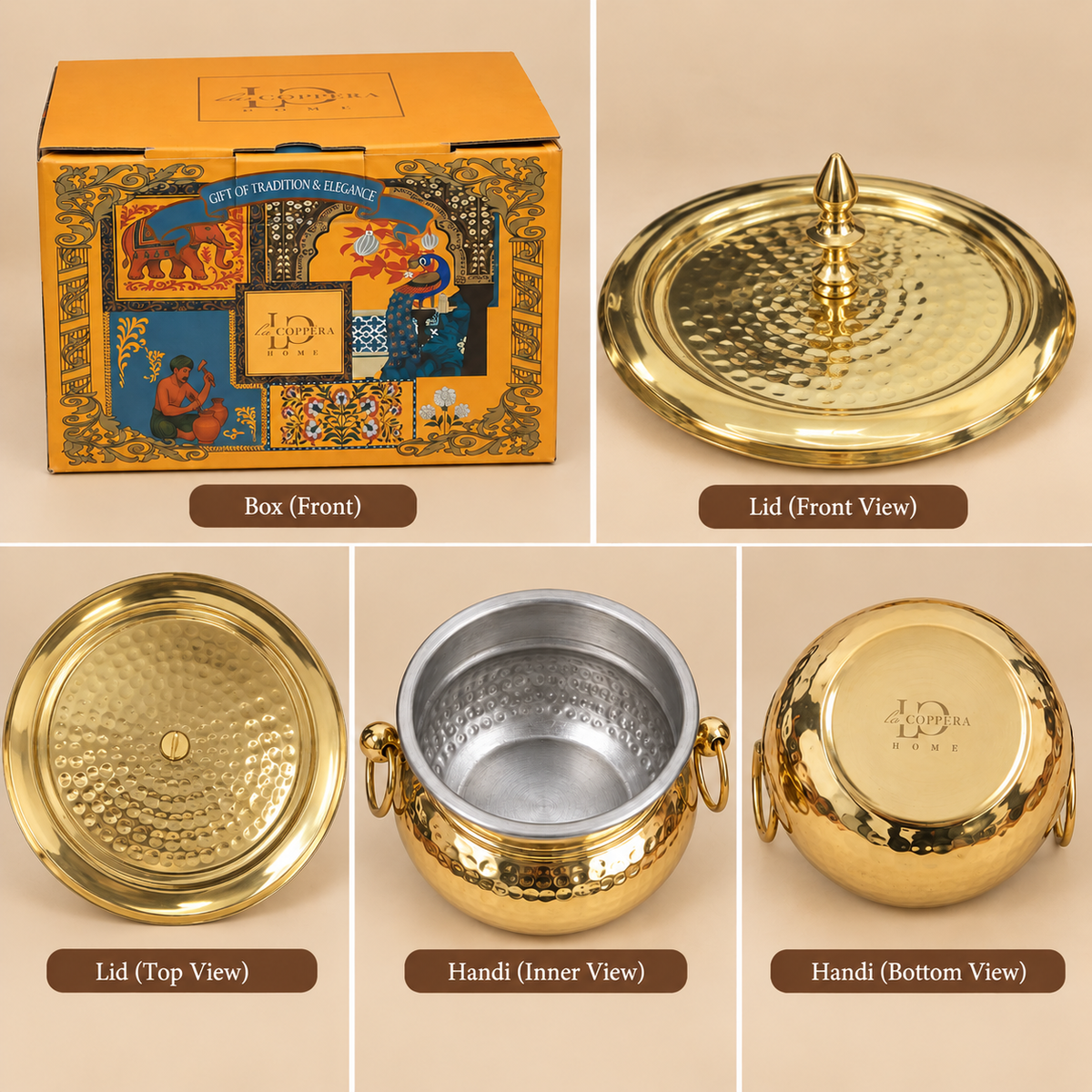 Brass Mughlai Handi with Steel Inner – Hand Hammered Cooking Pot