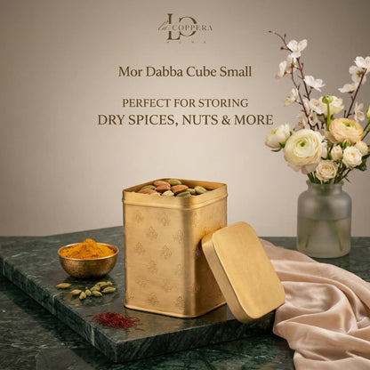 Mor Dabba Cube Brass Storage Container for Dry Fruits & Kitchen Storage