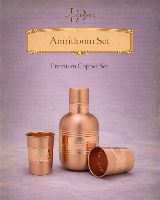 Amritloom Pure Copper Bottle & Glass Set | Premium Ayurvedic Drinkware