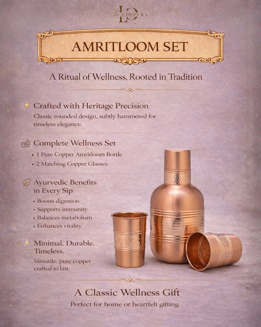 Amritloom Pure Copper Bottle & Glass Set | Premium Ayurvedic Drinkware