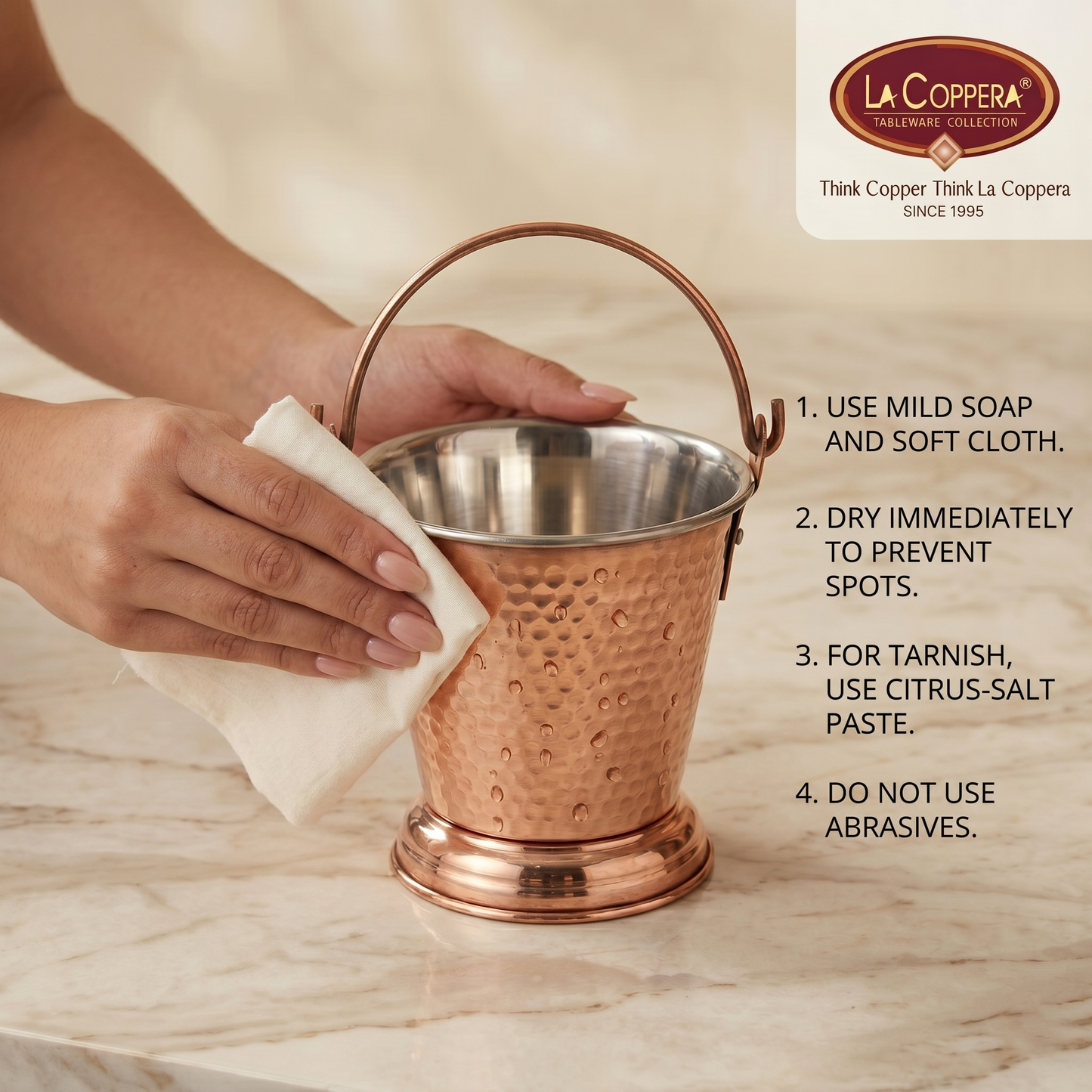 Copper Gravy Serving Bucket with Stainless Steel Interior | LA COPPERA