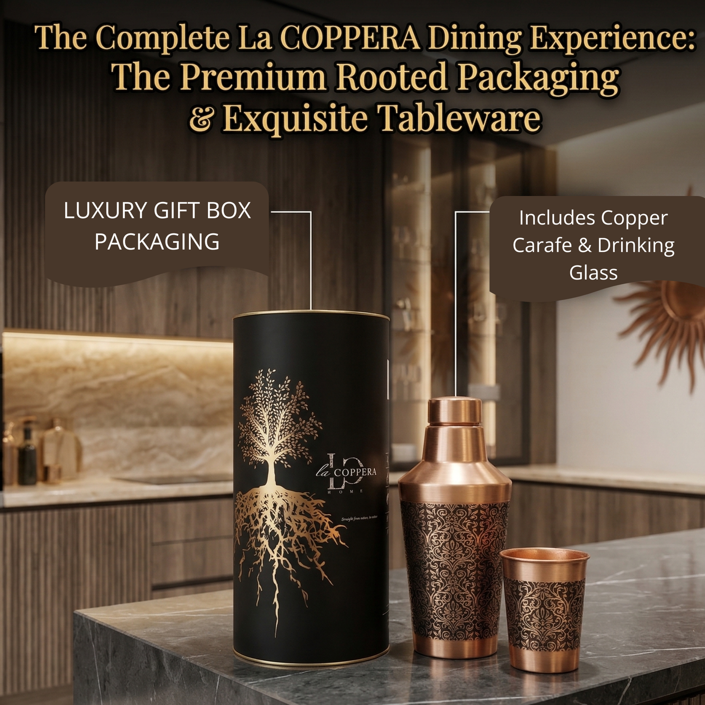 Luna Rustic Copper Carafe Set with Glass | Premium Bedside Water Set