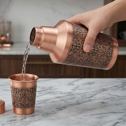 Luna Rustic Copper Carafe Set with Glass | Premium Bedside Water Set