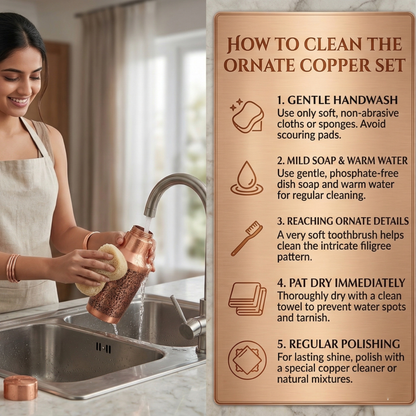 Luna Rustic Copper Carafe Set with Glass | Premium Bedside Water Set