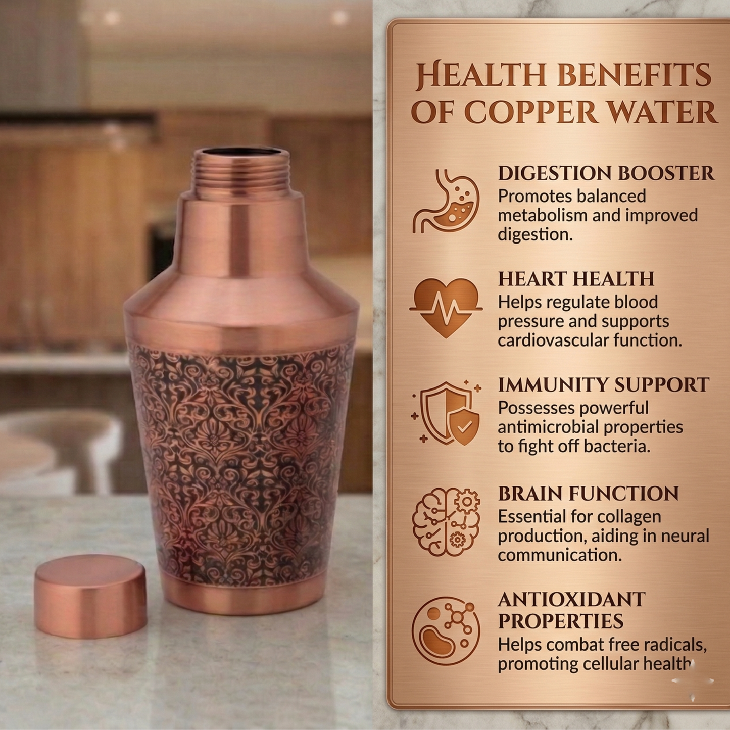 Luna Rustic Copper Carafe Set with Glass | Premium Bedside Water Set