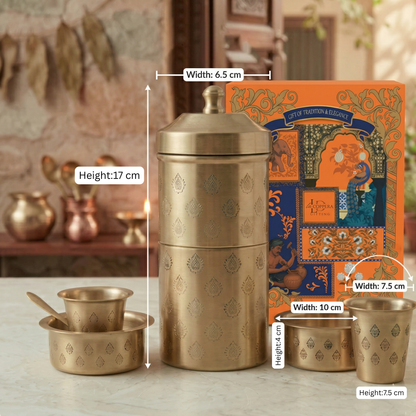 Brass Coffee Brew Box (Set of 5) – Traditional South Indian Filter Coffee Set