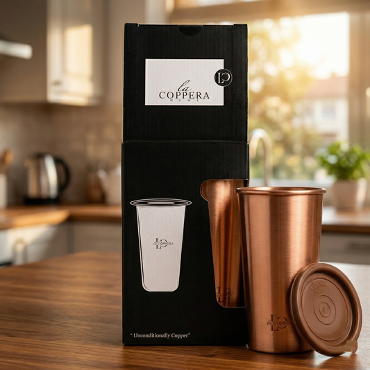 Pure Copper Tumbler with Lid – 99% Handmade Drinkware