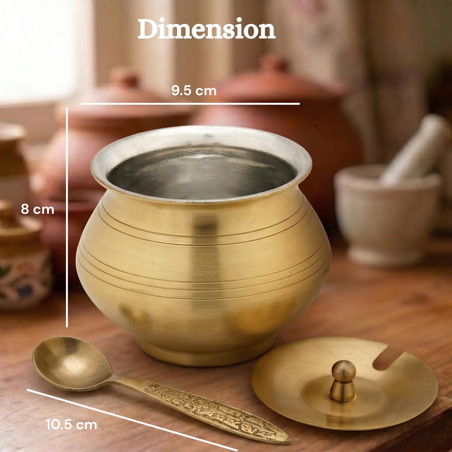 Brass Ghee Pot with Spoon & Lid for Authentic Ghee Storage